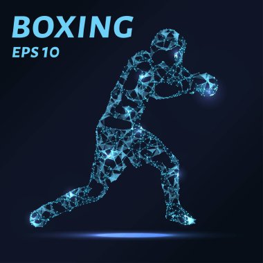 Boksör noktalar, çizgiler ve üçgenler oluşur. Karanlık bir arka plan üzerinde bir boksör bir silüeti şeklinde çokgen şeklin. Vektör çizim. Boks kavramı