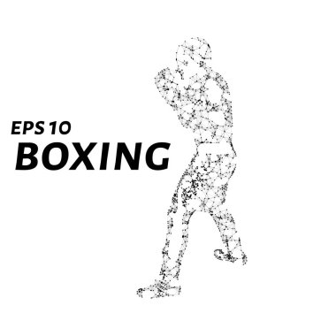 Boksör noktalar, çizgiler ve üçgenlerden oluşur. Karanlık bir arkaplanda bir boksör silueti şeklinde çokgen şekli. Vektör illüstrasyonu