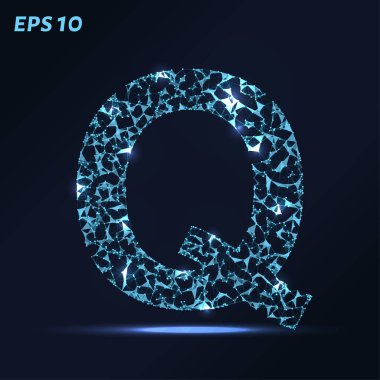 Harf Q noktalar, çizgiler ve üçgenler oluşur. Vektör çizim.