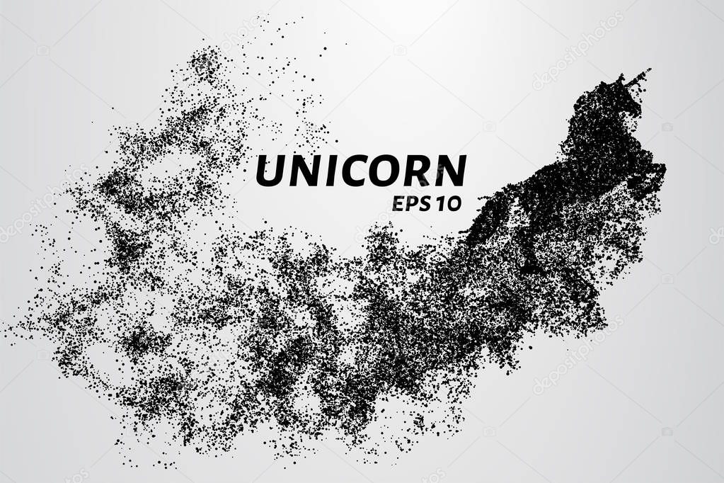 The unicorn of the particles. Unicorn consists of small circles and dots. Vector illustration.