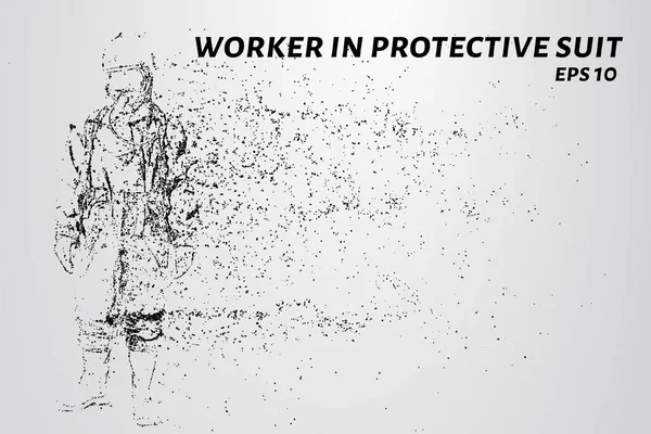 Trabajador Con Traje Protector Las Partículas Trabajador Con Traje Protección — Vector de stock