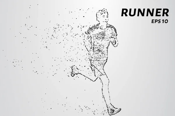 A részecskék Runner. A férfi fut, és a szél, az őt húzza ki egy kör alakú darab. Vektoros illusztráció — Stock Vector