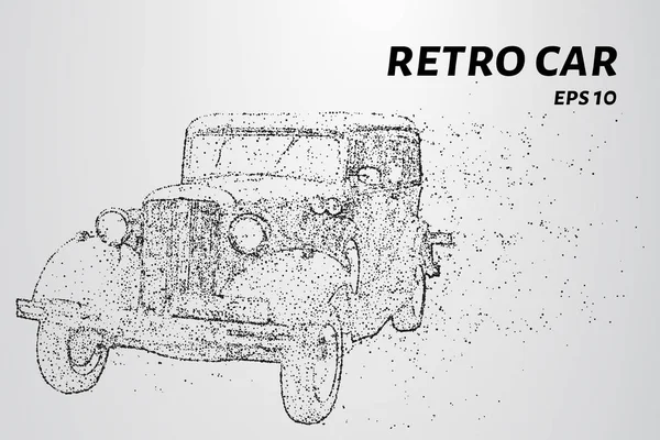 Carro retro consiste em pontos e círculos. O carro velho sopra as partículas do vento. Ilustração vetorial . —  Vetores de Stock