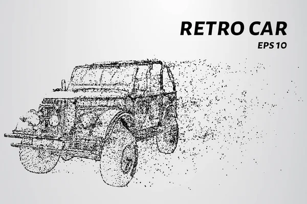 Carro retro consiste em pontos e círculos. O carro velho sopra as partículas do vento. Ilustração vetorial . —  Vetores de Stock