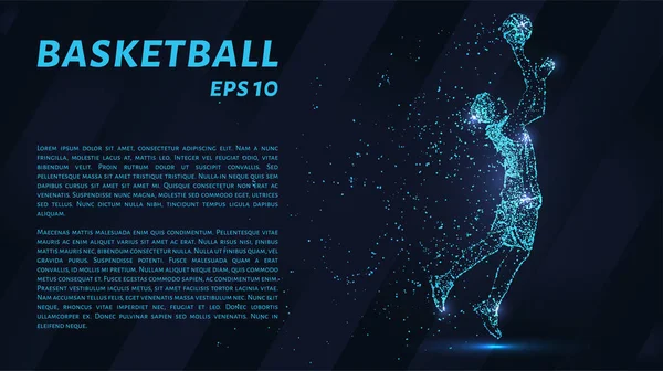 Piksel cinsinden oluşan basketbol. Parçacıklar koyu arka plan üzerinde bir basketbol oyuncusu şeklinde. Vektör çizim. Basketbol kavramı.