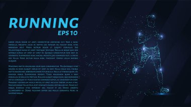 Runner noktalarından oluşur. Parçacıklar koyu arka plan üzerinde bir koşucu şeklinde. Vektör çizim. Çalışan kavramı