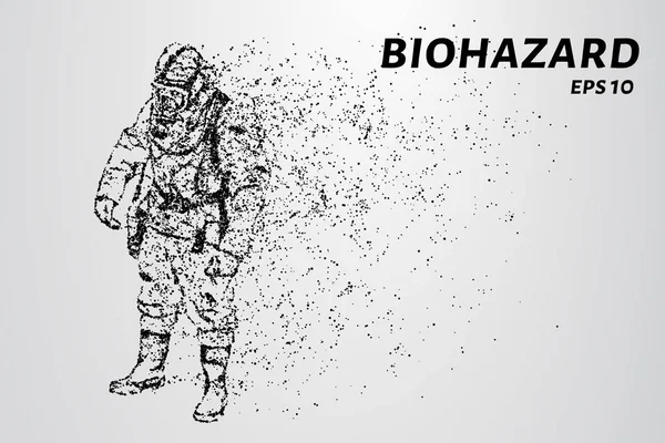 Biological Hazard Particles Man Protective Suit Consists Dots Circles — Stock Vector