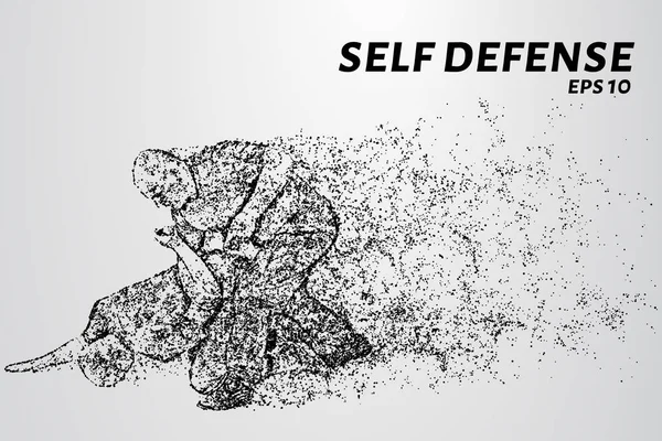 Self Defense Particles Man Disarmed Attacker Silhouette Dots Circles Vector – stockvektor