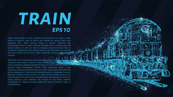 ポイントで構成される列車 暗い背景に電車の形で粒子 ベクトルイラスト 鉄道事業のグラフィックコンセプト — ストックベクタ