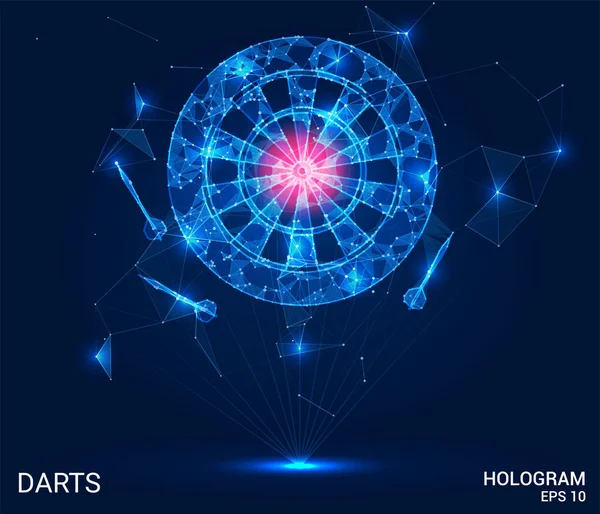 Dart Hologramı. Dart ve çokgenden yapılmış bir dart tahtası, noktalardan ve çizgilerden oluşan üçgenler. Dartlar düşük polimerli bileşik yapılardır. Teknoloji konsepti