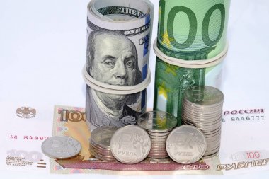 Nakit, Rublesi, dolar, Euro görüntüleri.