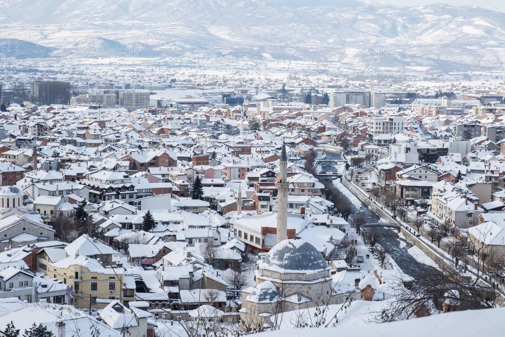 City of prizren, kosovo covered with snow at winter season — Stock