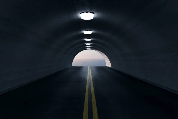 3d renderizado de túnel de carretera vacío con luces —  Fotos de Stock