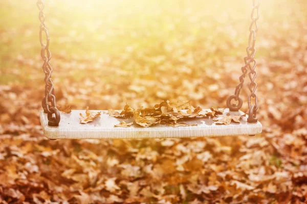 Pusty huśtawka z liści w sezonie jesień — Zdjęcie stockowe