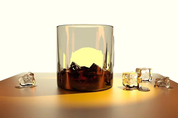 Verre de whisky avec glace sur table jaune brillant — Photo