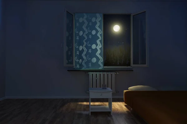 밤에 어린이 룸의 3d 렌더링 — 스톡 사진