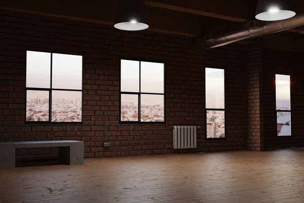 3d 渲染的空工作室用红砖 — 图库照片