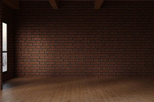 3D representación de la sala de estudio vacía con la pared de ladrillos rojos — Foto de Stock