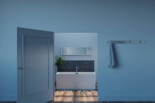 조약돌 st에 사각형 욕조와 흰색 욕실의 3d 렌더링 — 스톡 사진