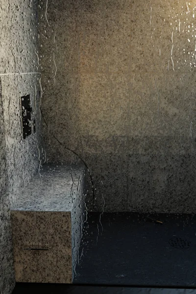 샤워 트레이 빗방울 g 위의 흰색 화강암의 3d 렌더링 — 스톡 사진