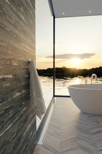 Rendering 3d di elegante bagno con vasca autoportante in fr — Foto Stock