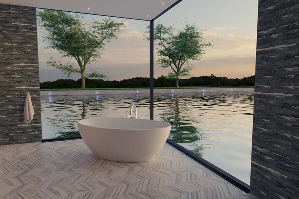 Rendering 3d di elegante bagno con vasca autoportante in fr — Foto Stock