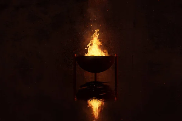 3Dレンダリングの明るいたき火で錆びた火のボウル — ストック写真