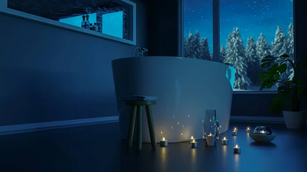 3d renderowania luksusowej szarej łazienki z wolnostojącą wanną — Zdjęcie stockowe