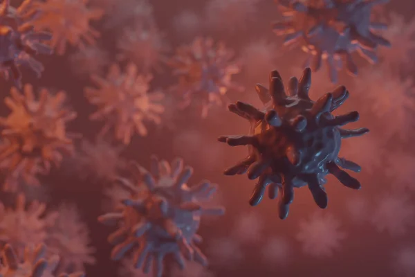 3d renderowanie koronawirusa. Zbliżenie komórek wirusowych mikroskopu — Zdjęcie stockowe