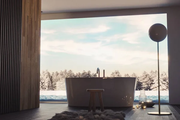 3d rendering of freestanding bathtub with big viewing window and — ストック写真