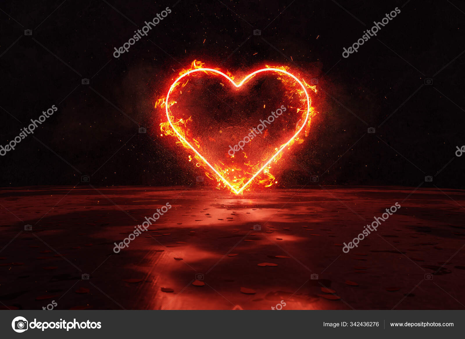 3d representación de rojo aligerar la forma del corazón en el fuego contra  el grunge w — Foto de stock #342436276 © BrillianceEye, image size:1600x1167