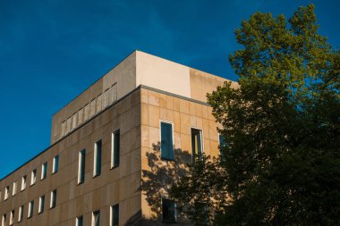 yeşil ağaçlı mermer bina yüksek kontrastlı