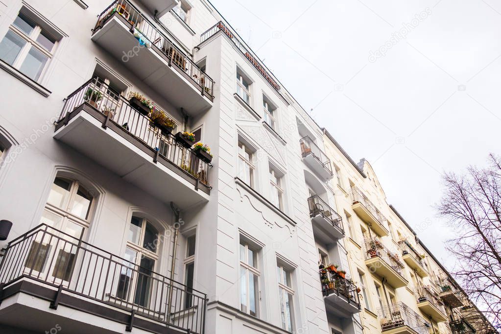 low angle view of apartments from exterior