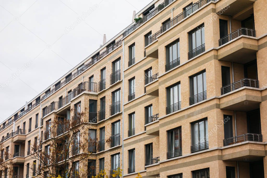 orange modern brick apartment building