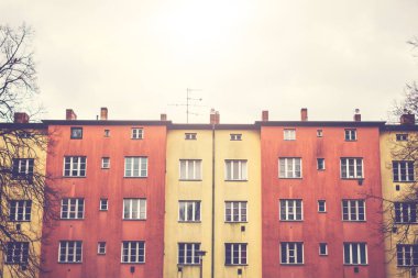 red and yellow gdr plattenbau building