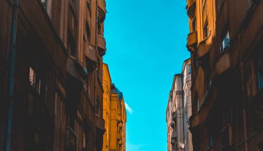 orange houses with copy space in the middle