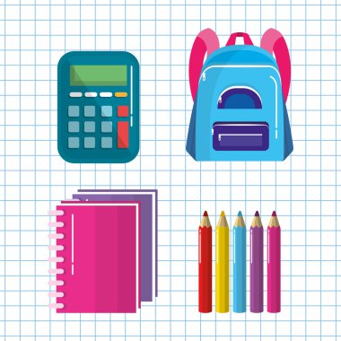 okul araçları vektör çizim seti