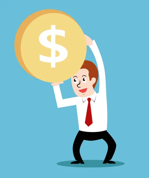 Hombre de negocios con moneda ahorrar dinero sobre fondo azul — Vector de stock