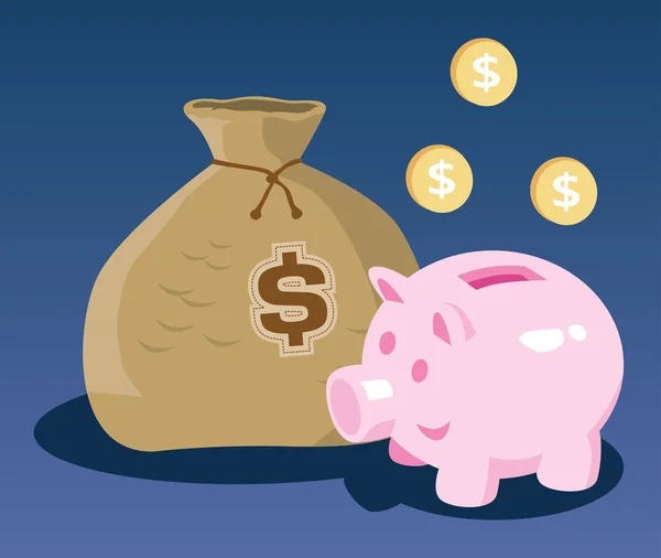 Moneybag en piggy financiering van contant geld — Stockvector