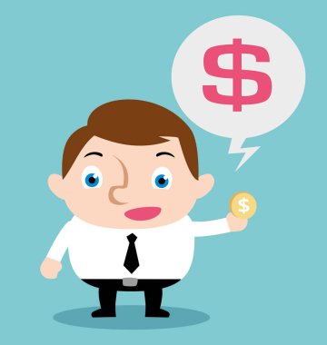 işadamı madeni para ile para düşünüyorum