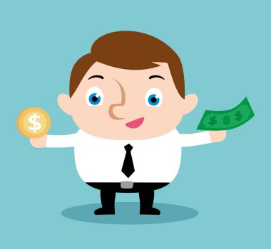 işadamı sikke ve faturaları ile mutlu