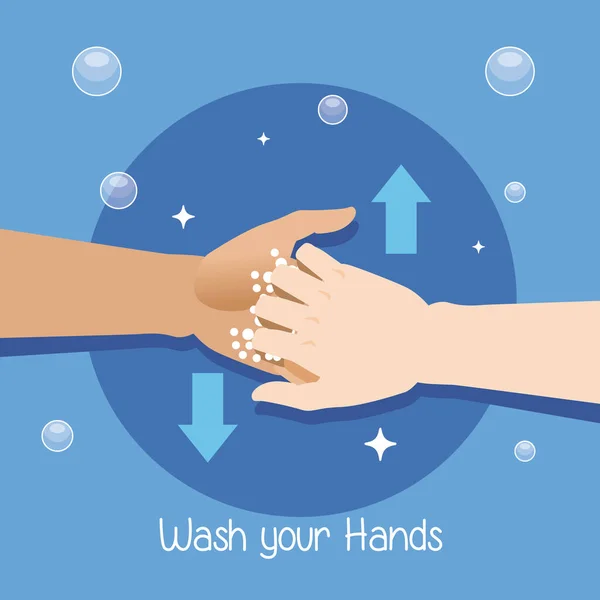 Lavagem Limpa Com Espuma Sabão Para Proteção Sobre Fundo Azul —  Vetores de Stock