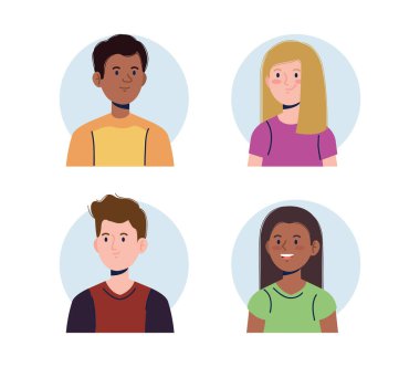 Kızlar ve yakışıklı erkekler günlük kıyafetleri olan, vektör illüstrasyonlu.