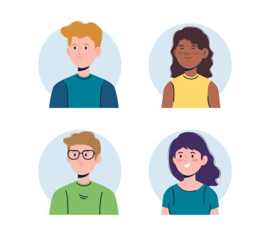 Hoş kızlar ve oğlanlar günlük kıyafetleri, vektör illüstrasyonunu kullanır.