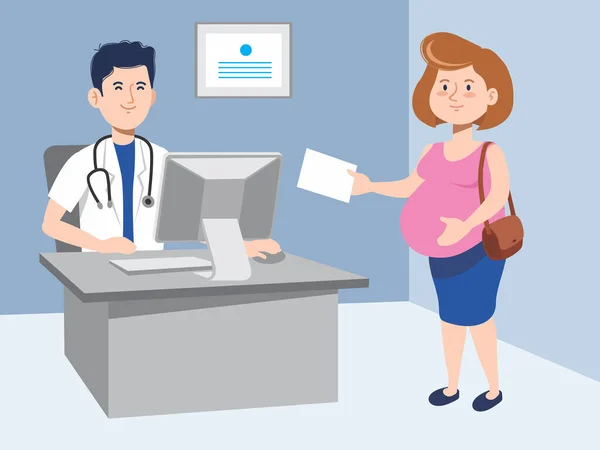 Άντρας Γιατρός Στηθοσκόπιο Και Γυναίκα Έγκυος Εξέταση Για Τον Έλεγχο — Διανυσματικό Αρχείο