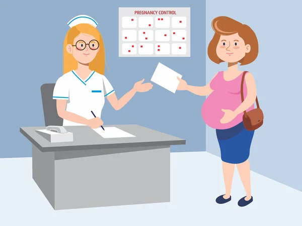 Νοσοκόμα Στο Γραφείο Και Γυναίκα Έγκυος Εξέταση Για Τον Έλεγχο — Διανυσματικό Αρχείο
