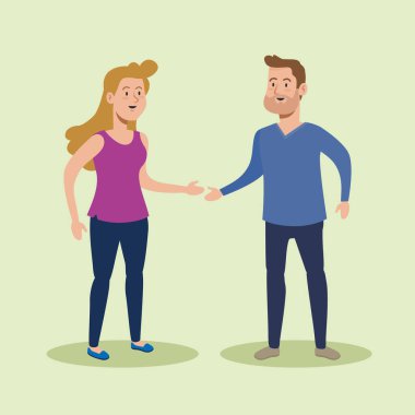 Kadın, bir erkekle ve günlük kıyafetlerle konuşuyor, vektör çizimi.