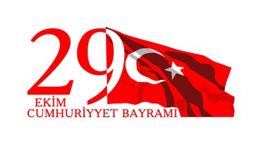 29 Ekim Cumhuriyet Bayraminiz kutlu olsun. Çeviri: 29 Ekim mutlu gün Türkiye Cumhuriyeti. Tebrik kartı tasarım öğeleri