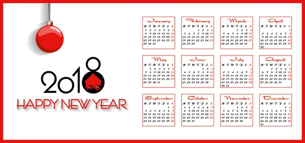 Gott nytt år 2018 kalender. vektorillustration — Stock vektor