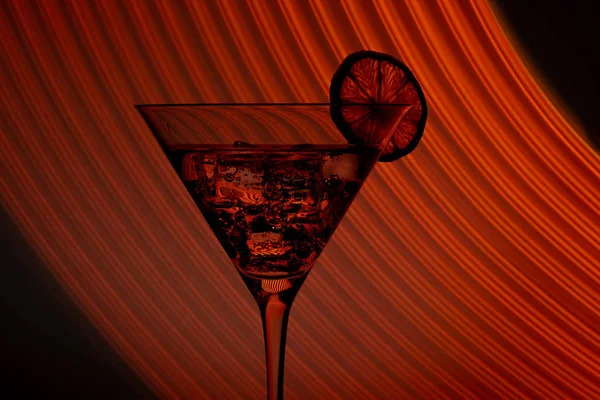 Glass Martini Ice Shot Long Exposure Neon Light — Stock Photo, Image